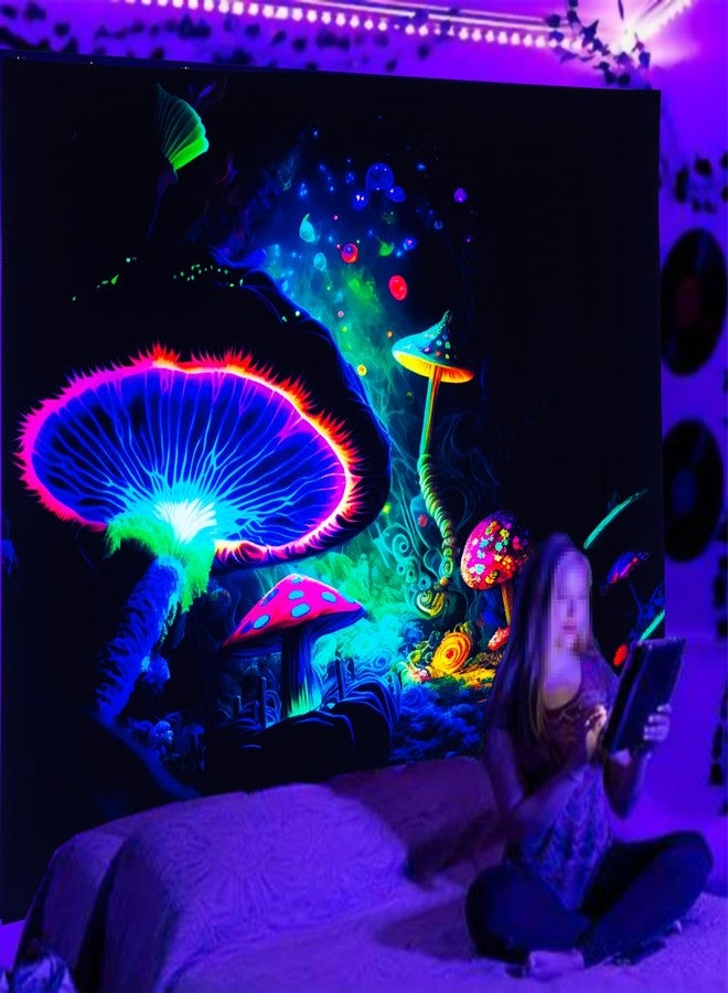 TUGCAY Blacklight Mushroom Tapestry Glow In The Dark Fantasy Forest Tapestry UV Reactive Magic Tapestries Wall Hanging Decor for Bedroom Dorm Living Room (35" x 47") - Image 3